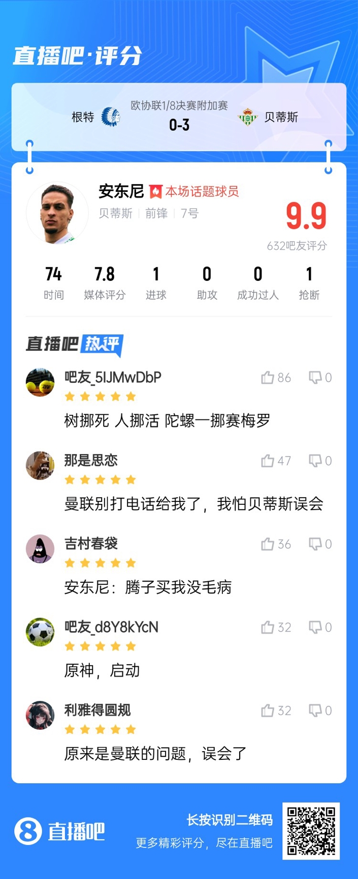  安東尼兜射圓規(guī)畫?。“捎言u(píng)分9.9：樹(shù)挪死人挪活 陀螺一挪賽梅羅