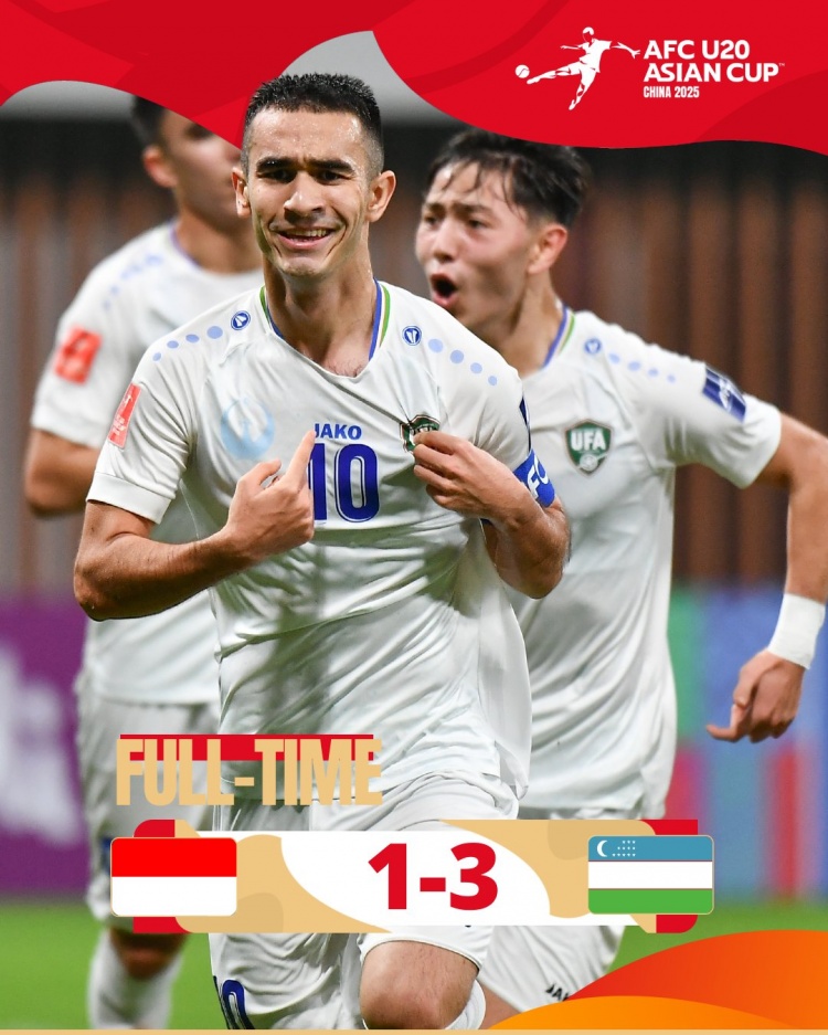  烏茲別克斯坦U20隊3-1印尼U20隊兩連勝晉級8強，印尼U20隊出局