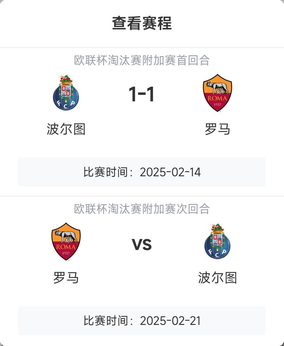  羅馬頂?shù)米?？意甲歐戰(zhàn)8隊(duì)3隊(duì)直通4隊(duì)出局，羅馬首回合1-1波爾圖