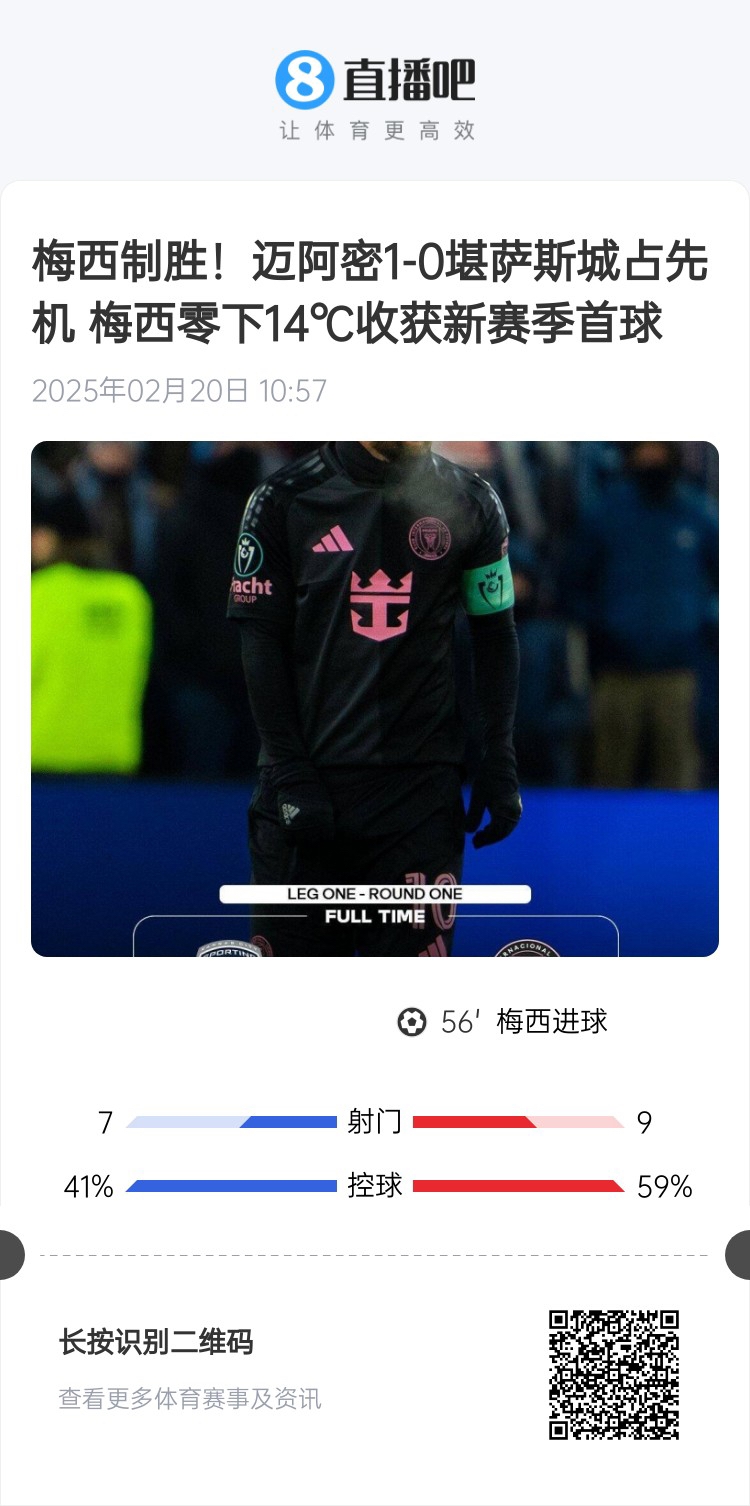  冰火兩重！梅西上一場-14℃進球，本場美職聯(lián)21°C
