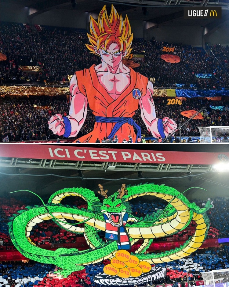  逝世一周年，法甲官推曬昔日巴黎主場龍珠TIFO：鳥山明經(jīng)典永存